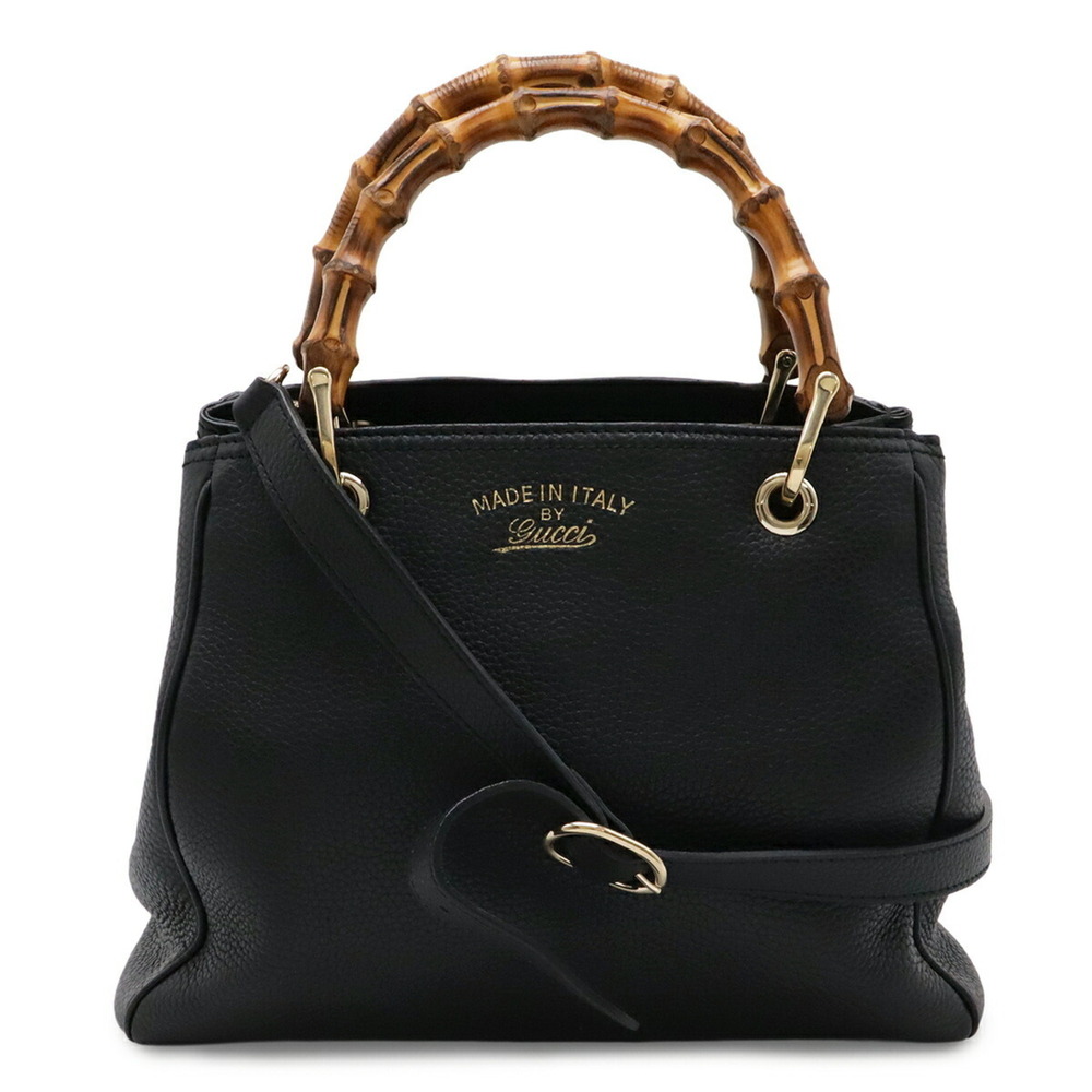 GUCCI Bamboo Small Shopper Handbag Shoulder Bag Leather Black 336032